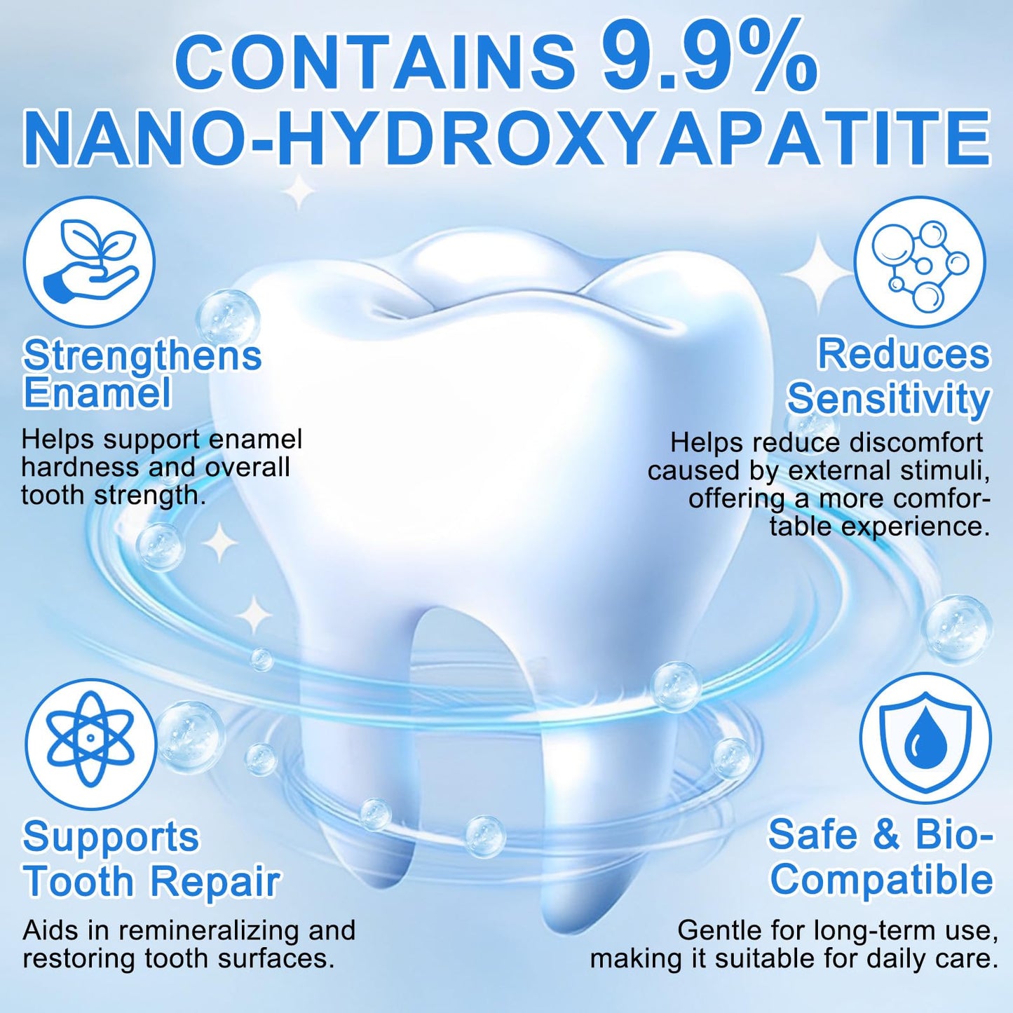 2PCS 9.9% Hydroxylapatit Zahnpasta zur Reparatur Zahnschmelzes und Stärkung Zähne, Nano Hydroxylapatit Remineralisierung Zahnpasta, Fluoridfreie, aufhellende Zahncreme für empfindliche Zähne, Minze