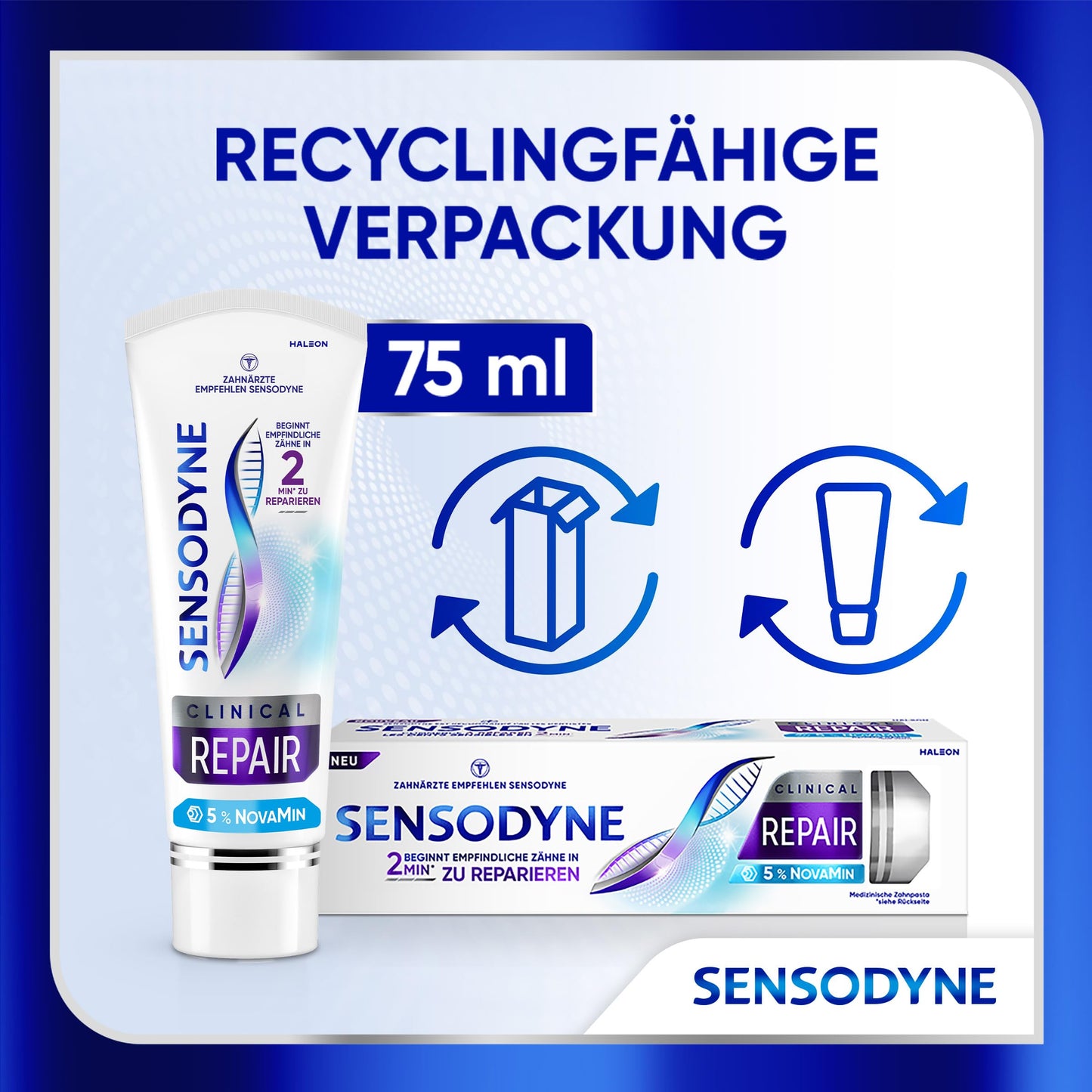 Zahnpasta - Sensodyne Clinical Repair, Zahncreme für empfindliche Zähne mit 5 % NovaMin, für langanhaltende Linderung, 3x75ml