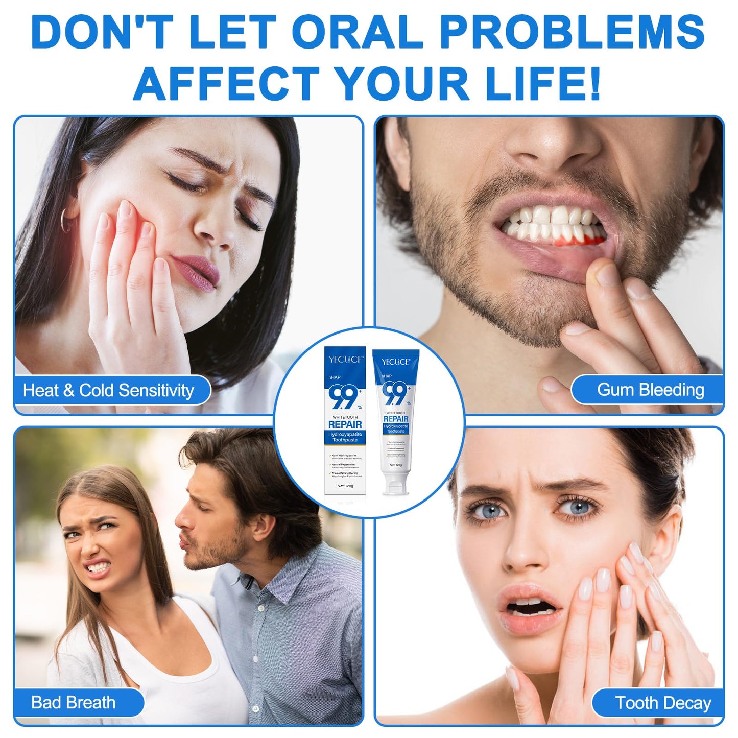 2PCS 9.9% Hydroxylapatit Zahnpasta zur Reparatur Zahnschmelzes und Stärkung Zähne, Nano Hydroxylapatit Remineralisierung Zahnpasta, Fluoridfreie, aufhellende Zahncreme für empfindliche Zähne, Minze