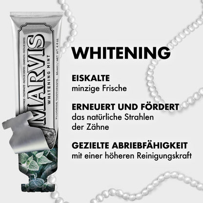 Marvis Whitening Mint Zahnpasta, 85 ml, Whitening Zahnpasta fördert eine natürliche Zahnaufhellung, Zahncreme entfernt Plaque & verleiht langanhaltende Frische