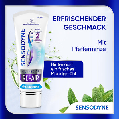 Zahnpasta - Sensodyne Clinical Repair, Zahncreme für empfindliche Zähne mit 5 % NovaMin, für langanhaltende Linderung, 3x75ml