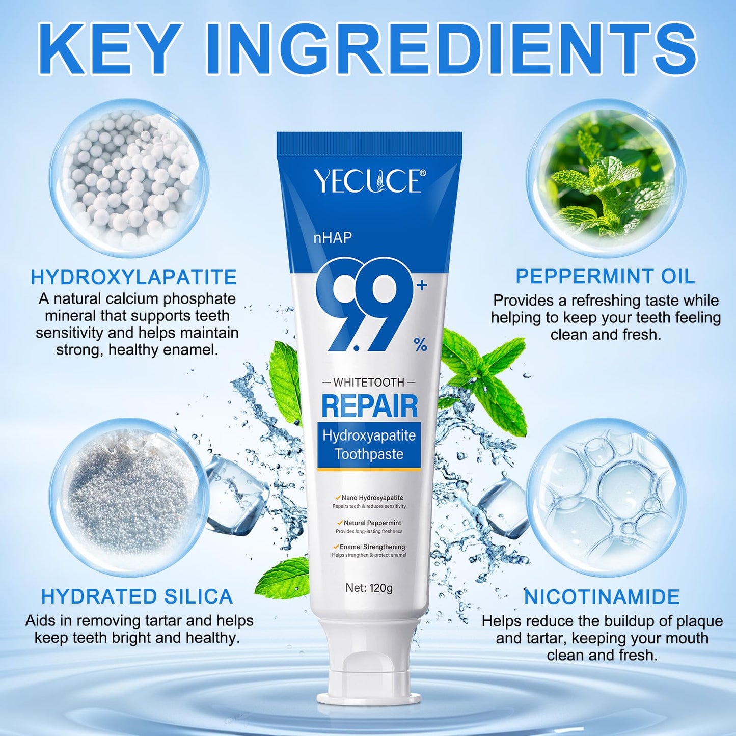 2PCS 9.9% Hydroxylapatit Zahnpasta zur Reparatur Zahnschmelzes und Stärkung Zähne, Nano Hydroxylapatit Remineralisierung Zahnpasta, Fluoridfreie, aufhellende Zahncreme für empfindliche Zähne, Minze