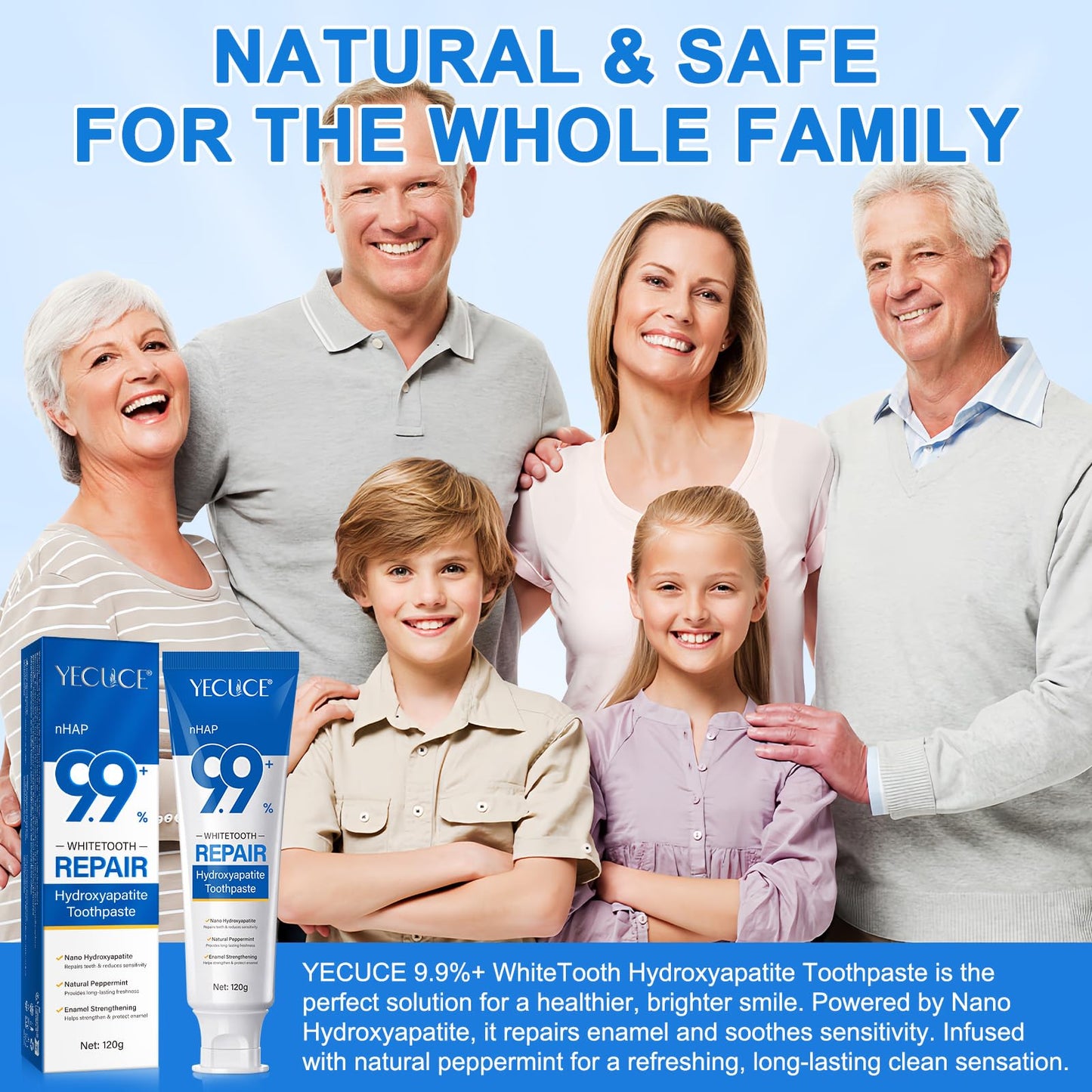 2PCS 9.9% Hydroxylapatit Zahnpasta zur Reparatur Zahnschmelzes und Stärkung Zähne, Nano Hydroxylapatit Remineralisierung Zahnpasta, Fluoridfreie, aufhellende Zahncreme für empfindliche Zähne, Minze