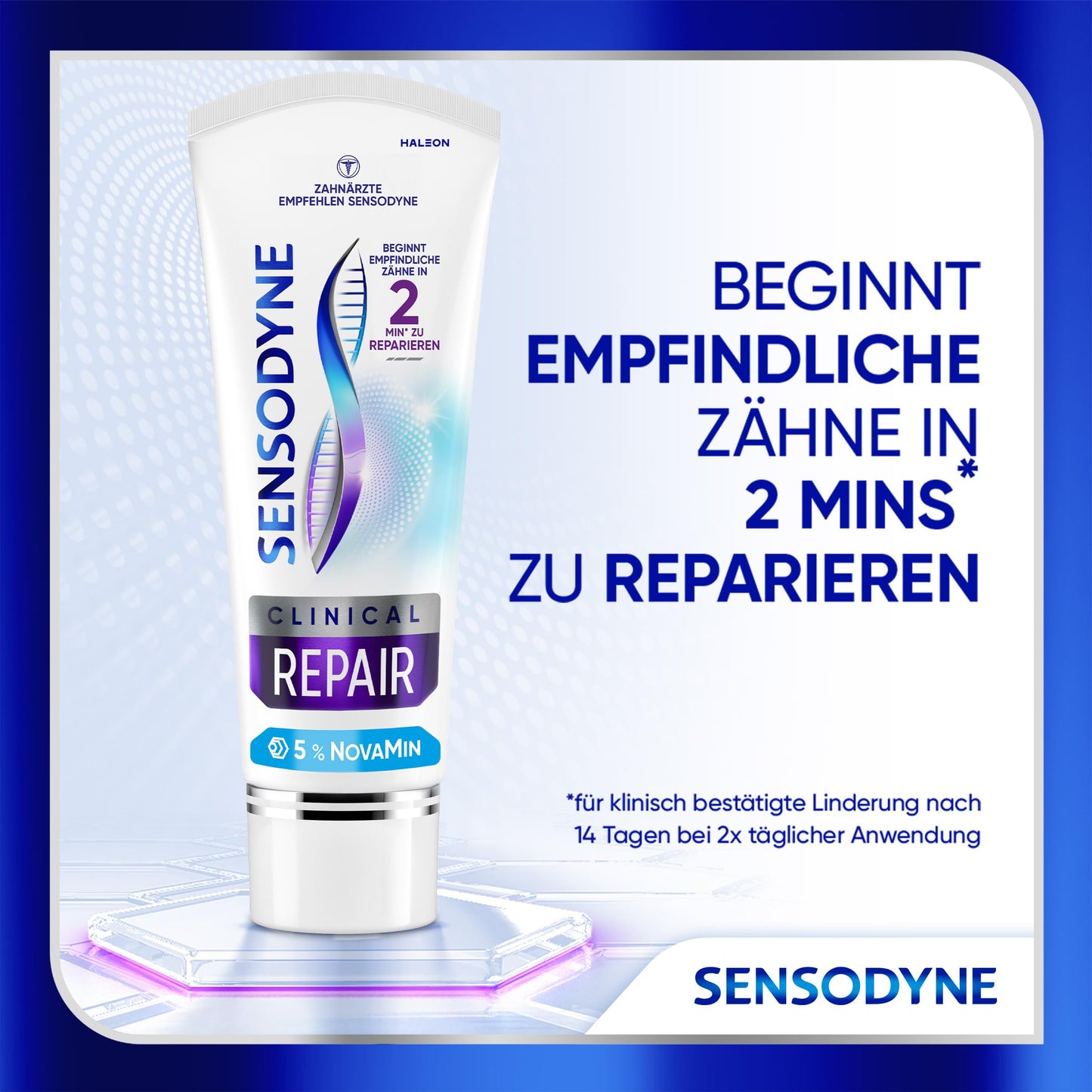 Zahnpasta - Sensodyne Clinical Repair, Zahncreme für empfindliche Zähne mit 5 % NovaMin, für langanhaltende Linderung, 3x75ml